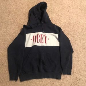 Obey Men’s New Times Navy and White Hoodie